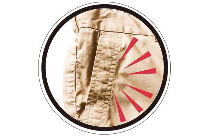 ポケットの縁に幅広ステッチ!