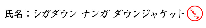 氏名：シガダウン ナンガのダウンジャケット