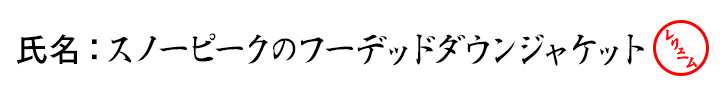 氏名：スノーピークのフーデッドダウンジャケット