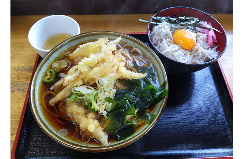 あさひのごぼう天そばとミニしらす丼