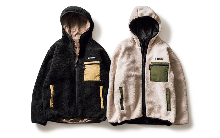 アルタス マウンテン ギア×ジーンズファクトリーのリバーシブル ボアパーカ