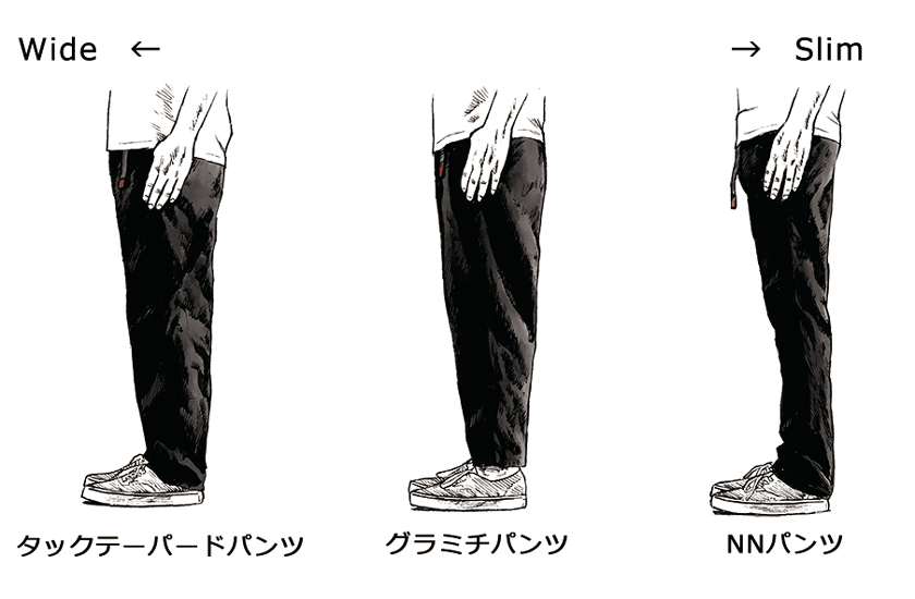 タックテーパードパンツ シルエットおさらい