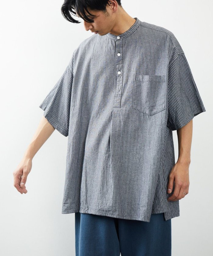 HINSON ノーカラー グランパシャツ ショートスリーブ