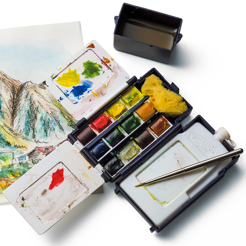 WINSOR NEWTON ウィンザー ニュートンのプロフェッショナル水彩 ハーフパン 12色 フィールドBOXセット