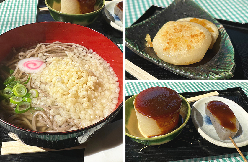 やくし売店のたぬきそば だいこん こんにゃく田楽 大根餅