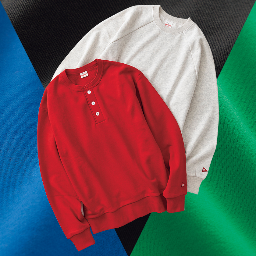 Healthknit ヘルスニットのクラシックスウェット ヘンリーネック クルーネック