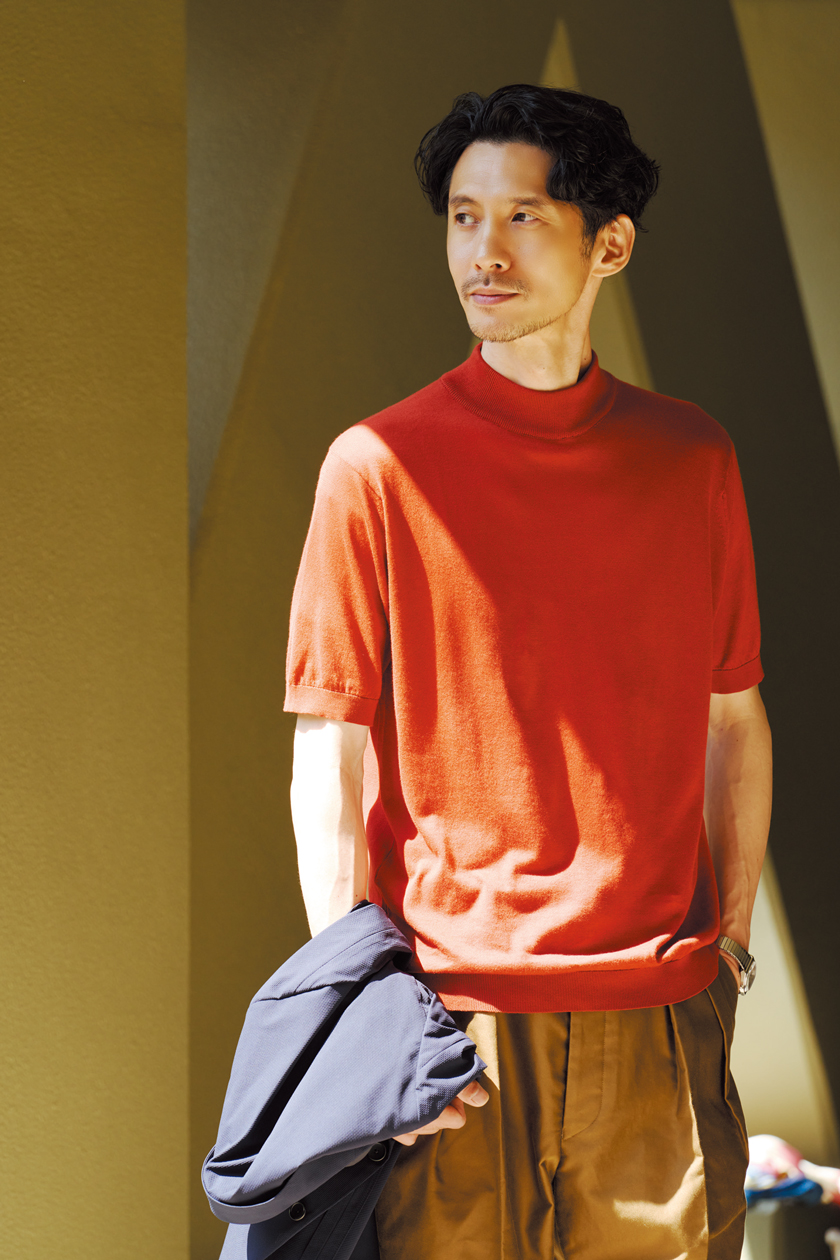 JOHN SMEDLEY ジョンスメドレー モックネック半袖コットンニットTシャツ