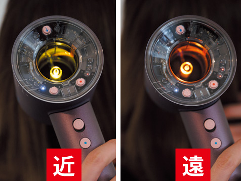髪の距離によってLEDの色が変化