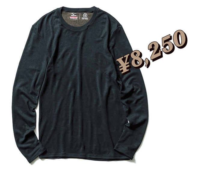 ミズノプレミア ホットインナー　メリノウール × ブレスサーモ 中厚 クルーネック長袖シャツ