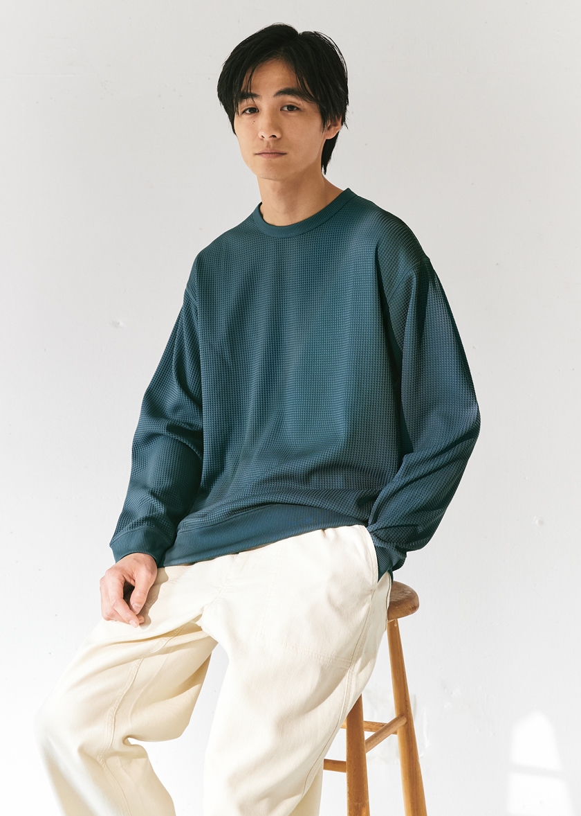 無印良品　UVカット乾きやすいワッフルクルーネック長袖Ｔシャツ