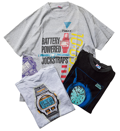 90年代のノリがエモいい時計プリントTシャツ