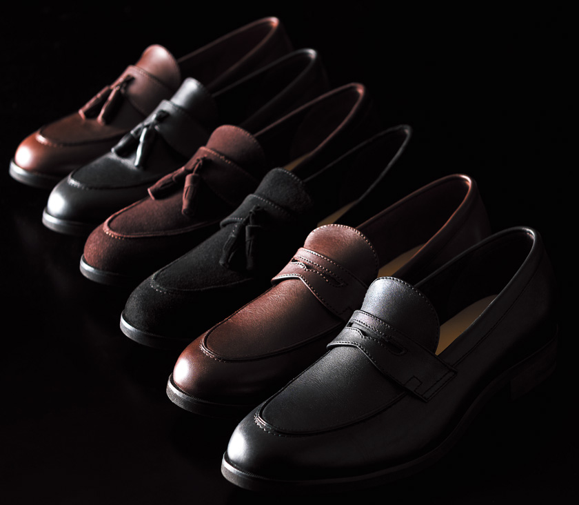 ユニバーサル ランゲージ ネイビー レーベル　アンラインド ローファー