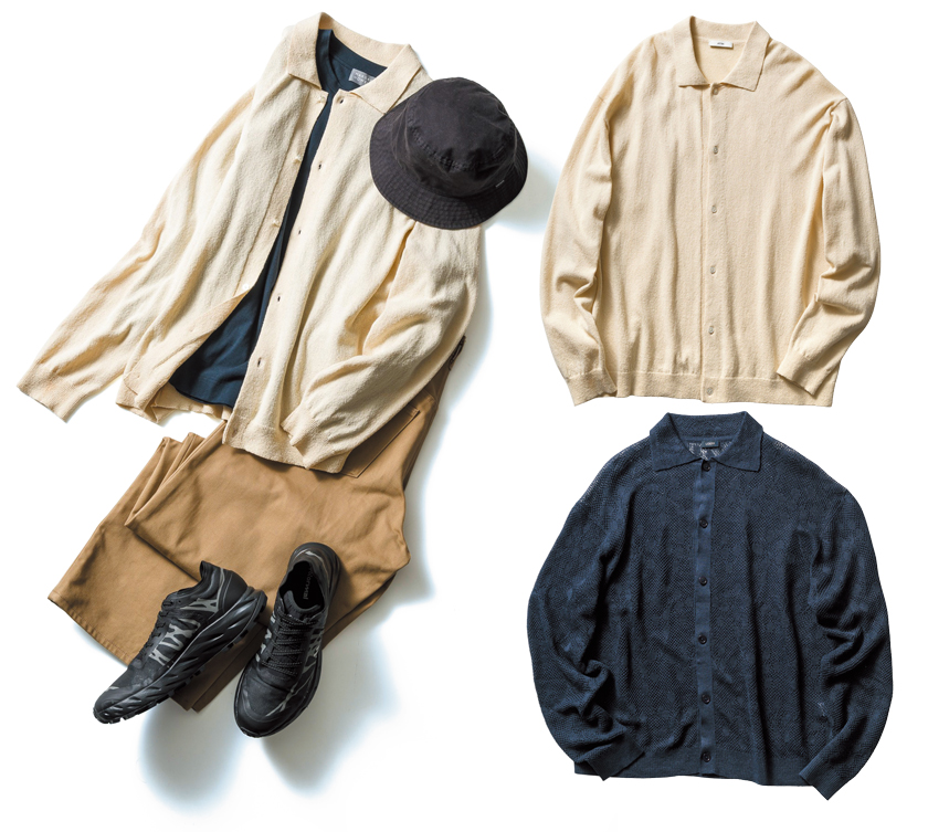 襟付きのシャツ型カーデ