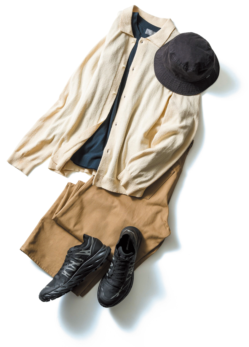 襟付きのシャツ型カーデ