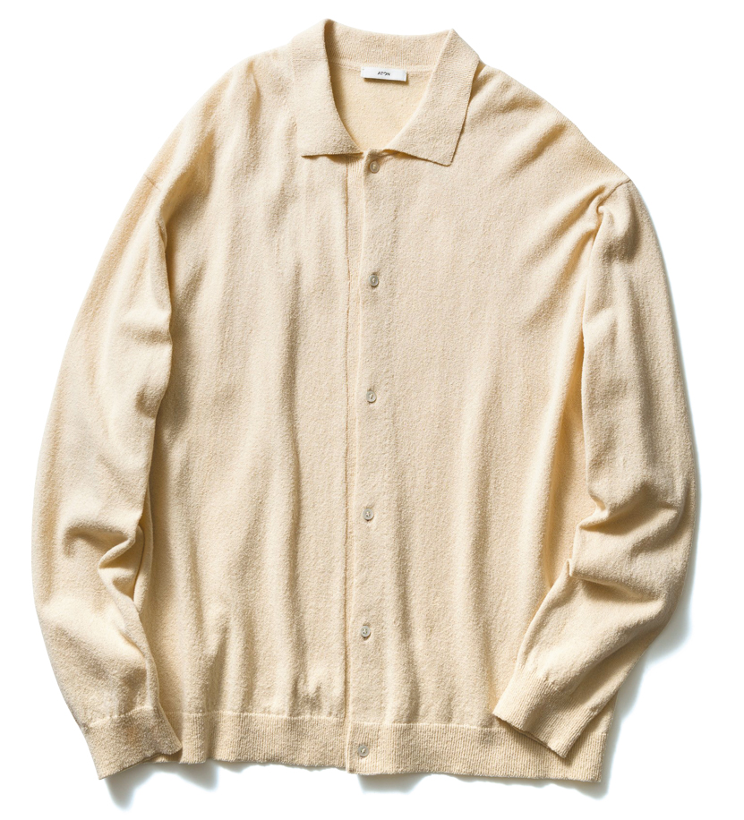 エイトン　コットン 和紙 ブークレ ポロカーディガン