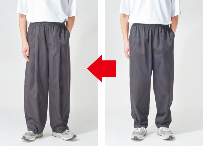 ワイドになってもタックで腰回りすっきり