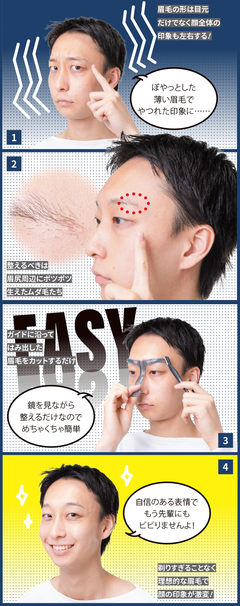 ガイド通りに眉毛をカットするだけで男前に