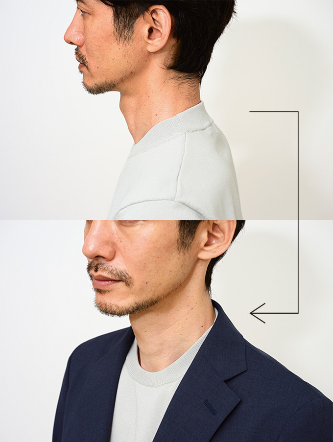 後ろ襟が高くジャケットが汚れない